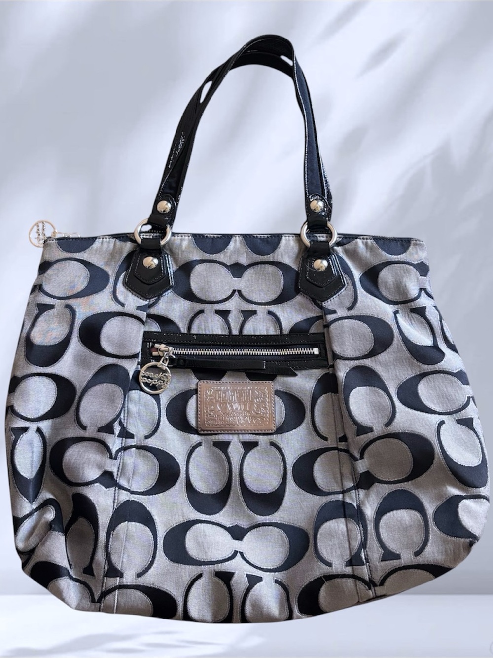 Coach Poppy Signature Black and Gray Tote Bag